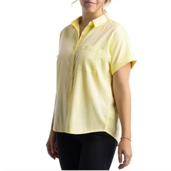 NWT Como Vintage Short Sleeved Yellow Blouse Medium Women's Button Up Shirt - Picture 1 of 15